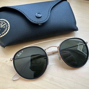 Ray-Ban Gold Frame Round Sunglasses with Black Lenses